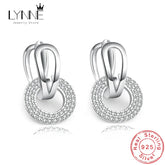 925 Sterling Silver Zircon Hoop Earrings - Round & Square Design